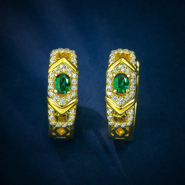 Wong Rain Vintage 18K Gold Plated 925 Sterling Silver Oval 3*4 MM Sapphire Ruby Emerald Gemstone Hoop Earrings for Women Jewelry