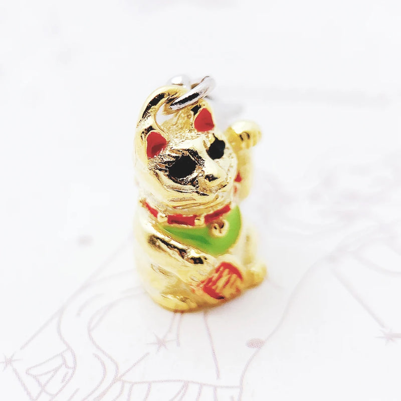 925 Sterling Silver Cartoon Lucky Cat Toy Charm Pendant for Women