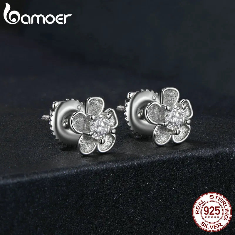 925 Sterling Silver Moissanite Sakura Shape Stud Earrings for Women