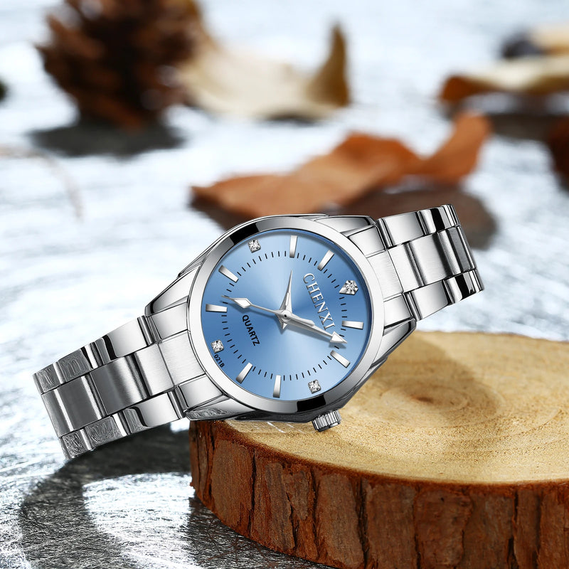 Stainless Steel Silver-Tone Quartz Watch for Women