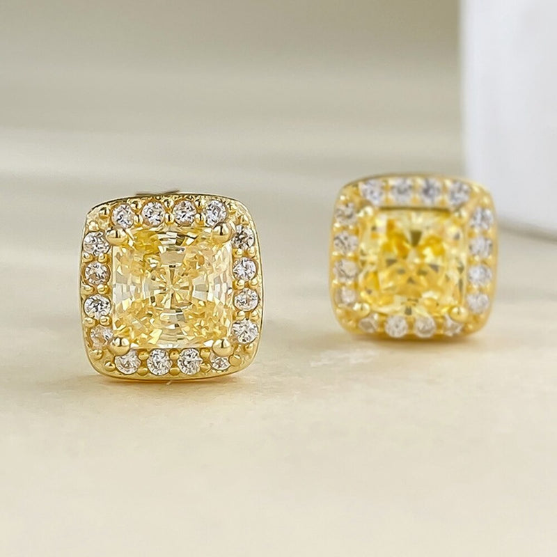 925 Sterling Silver Radiant Cut Citrine Stud Earrings for Women