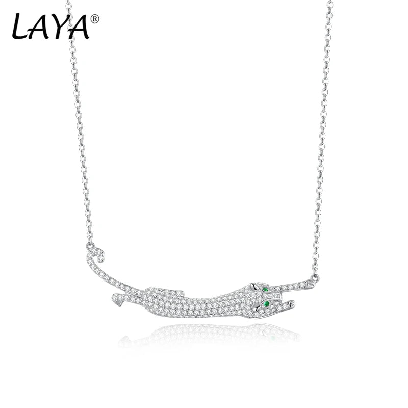 925 Sterling Silver Leopard Necklace with Sparkling Zircon for Women