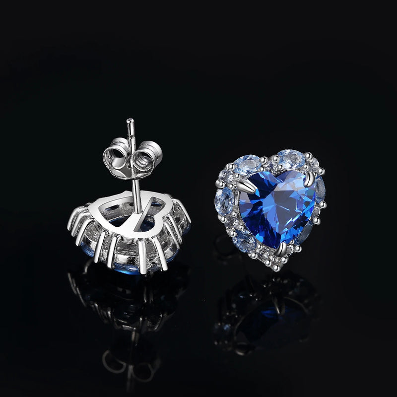 925 Sterling Silver Created Blue Spinel Heart Bow Stud Earrings for Woman