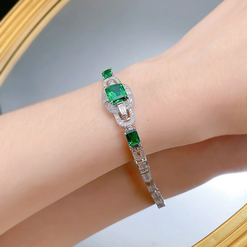 Sterling Silver Emerald Diamond Bangle for Women