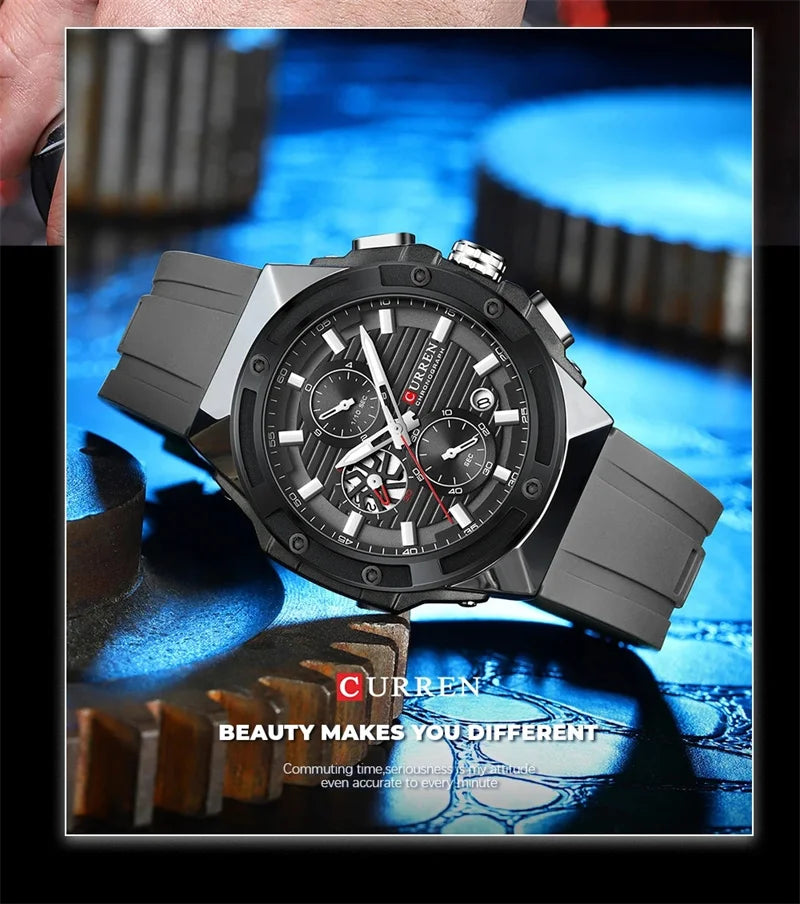 Stainless Steel Silicone Sports Watch with Chronograph for Men