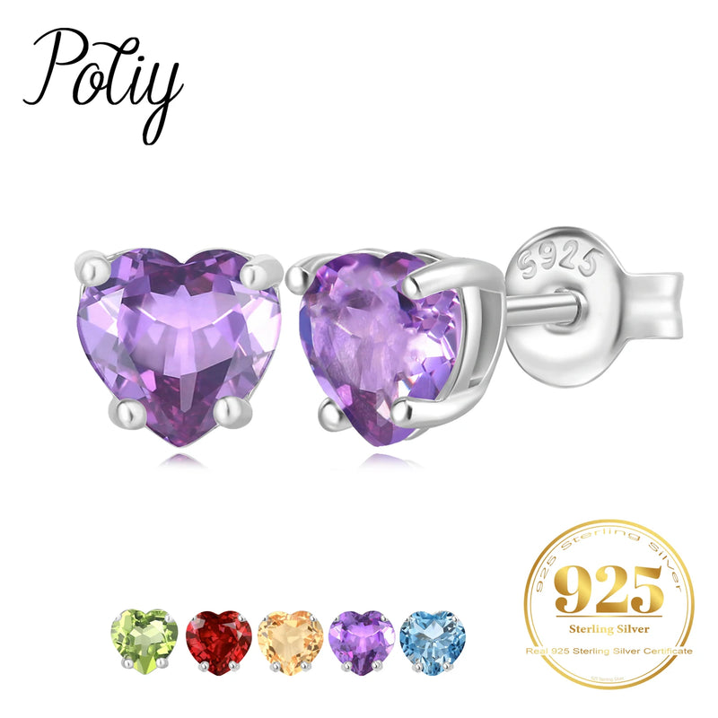 925 Sterling Silver Citrine Peridot Amethyst Garnet Sky Blue Topaz Stud Earrings for Women