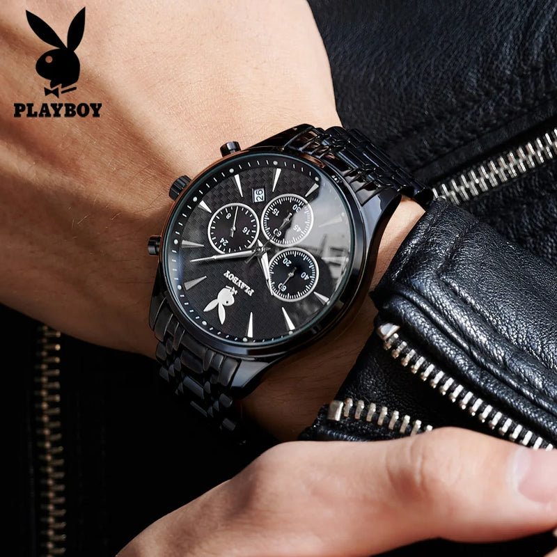 Stainless Steel Multifunction Quartz Watch for Men