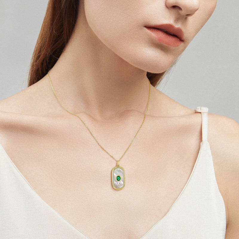 18k Gold Plated Sterling Silver Emerald Pendant Necklace for Women