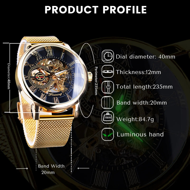 Stainless Steel Mesh Strap Automatic Mechanical Watch for Unisex