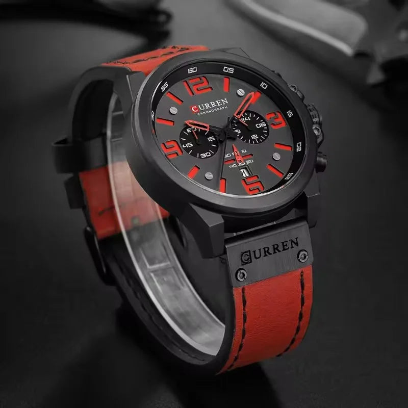 Stainless Steel Leather Chronograph Watch for Men