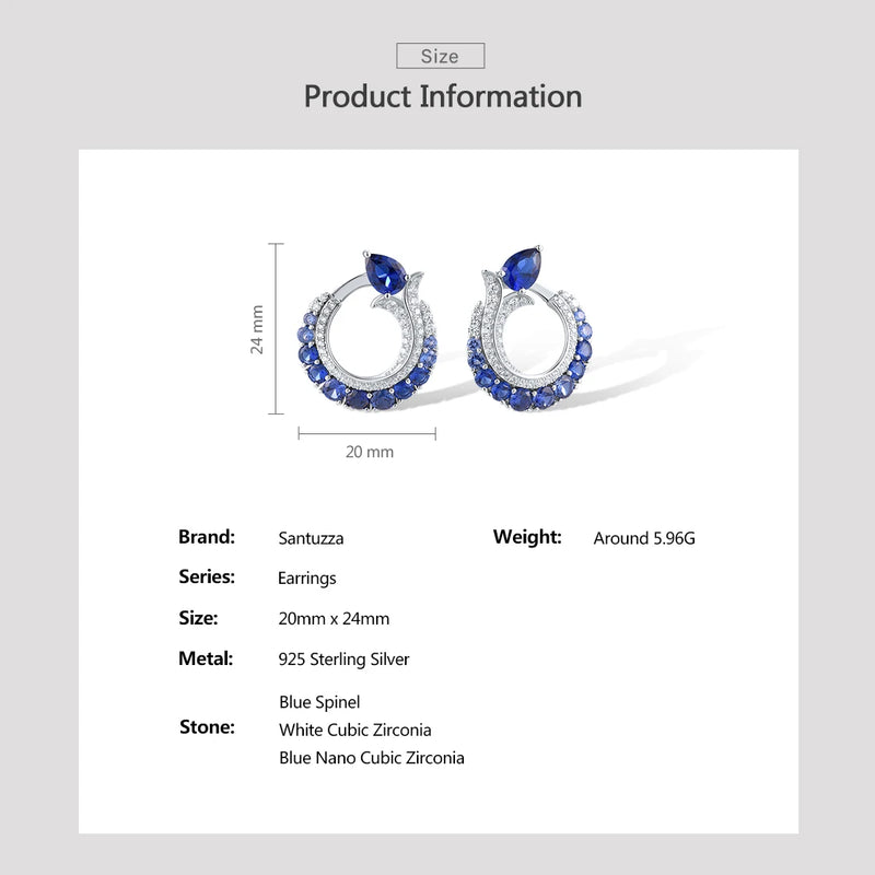 Sterling Silver Drop Earrings with White CZ and Blue Spinel