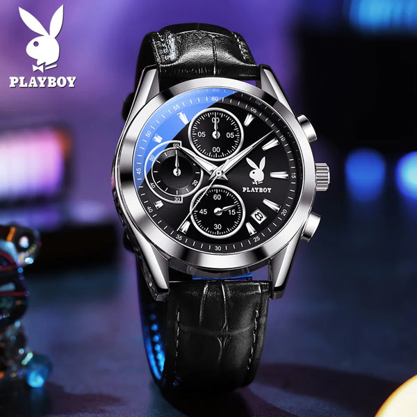 Leather Multifunction Quartz Watch for Men