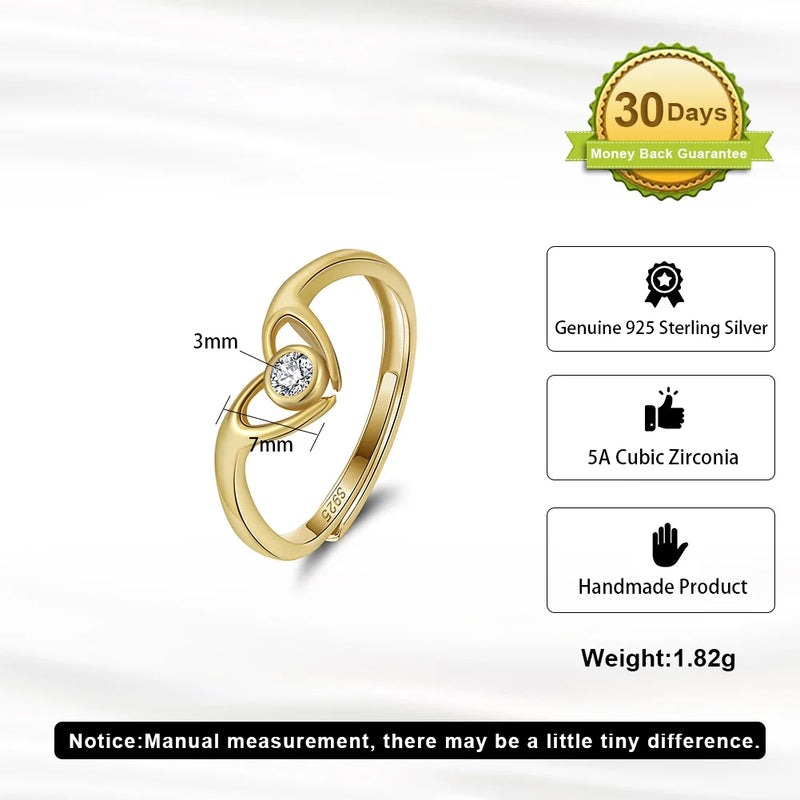 sterling silver clear cz adjustable heart ring for women