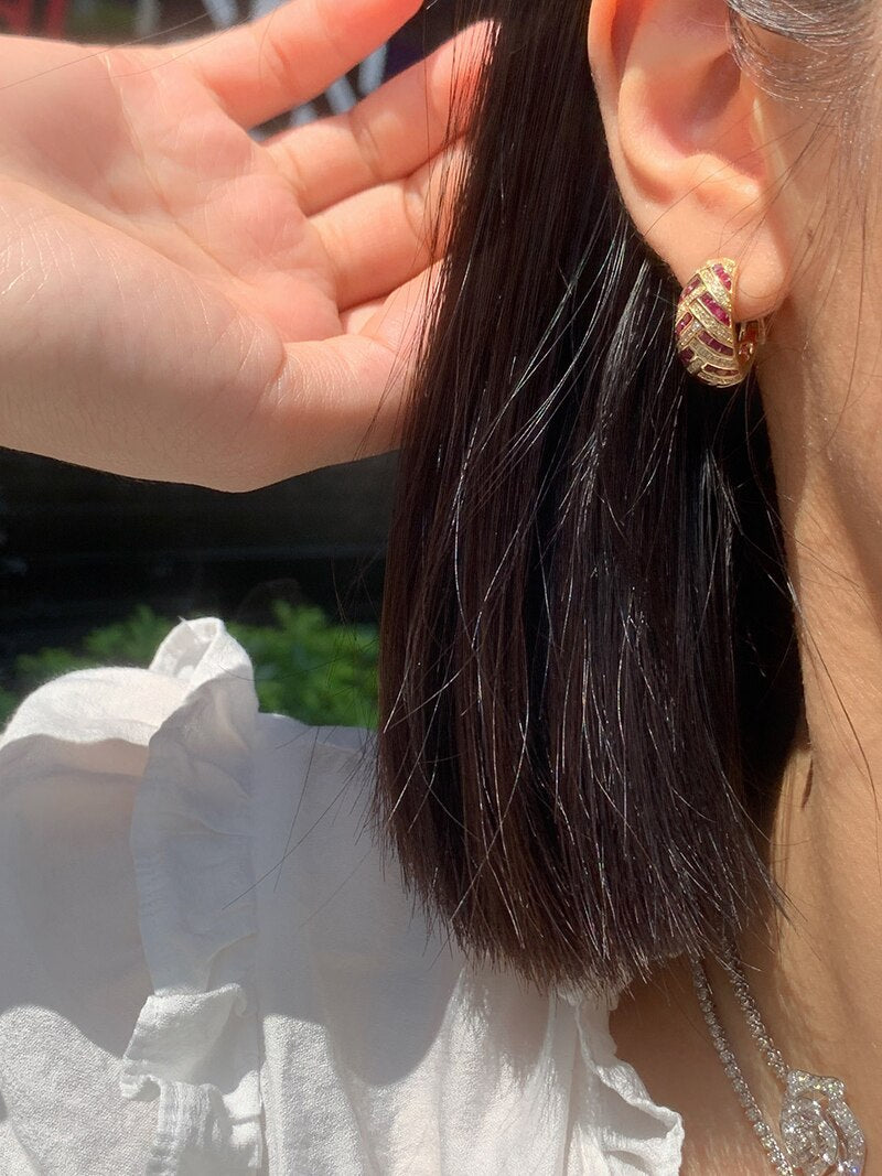18K Yellow Gold Ruby Earrings for Women