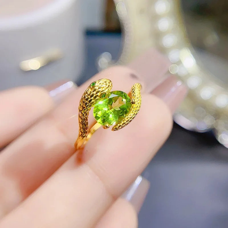 925 Sterling Silver Peridot Snake Ring for Women