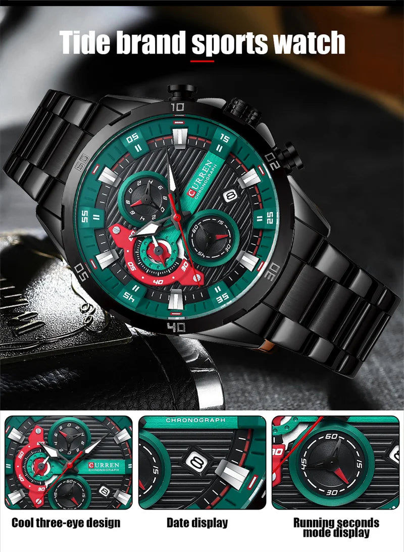 Stainless Steel Chronograph Watch for Men