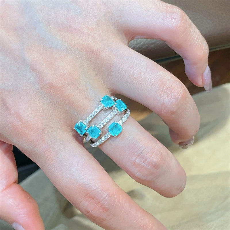 925 Sterling Silver Paraiba Tourmaline and Diamond Ring for Women