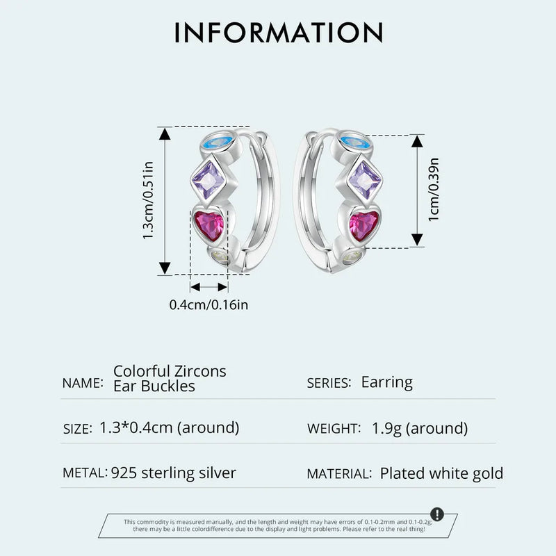 Sterling Silver Colorful Zircons Stud Earrings for Woman