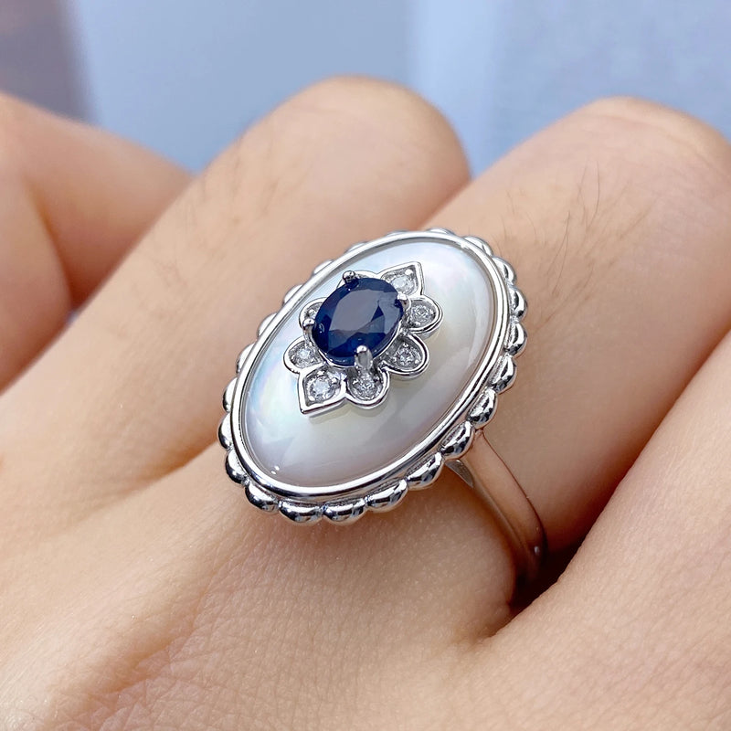 925 Sterling Silver Sapphire Zircon Flower Ring for Women