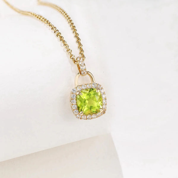 18k Yellow Gold White Sapphire and Peridot Pendant for Women