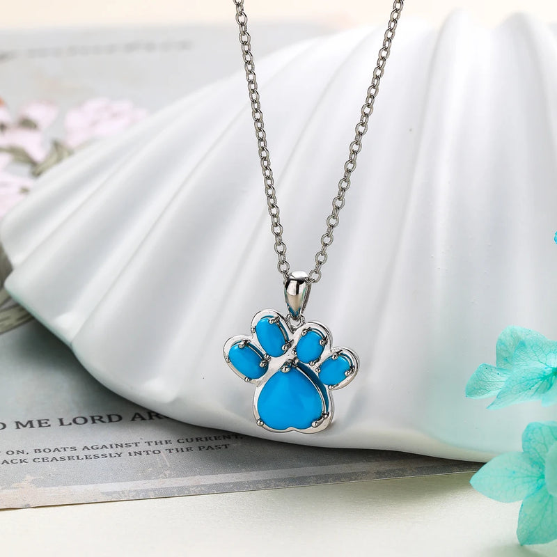 925 Sterling Silver Paw Pendant with 2.2ct Turquoise Gem for Women