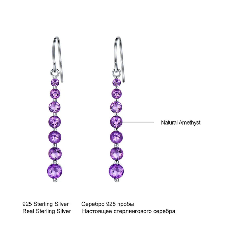 925 Sterling Silver Natural Amethyst Drop Earrings for Women