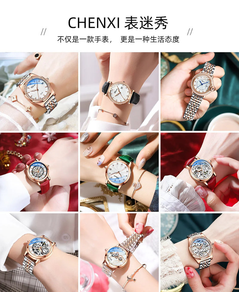 316L Stainless Steel Diamond Leather Watch for Women