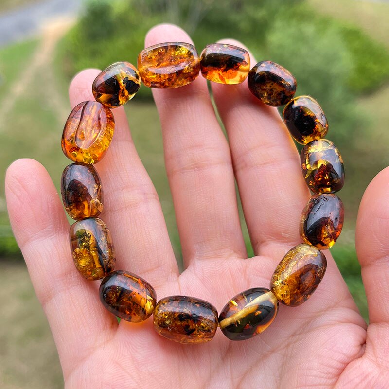 Sterling Silver Natural Amber Bracelet for Unisex