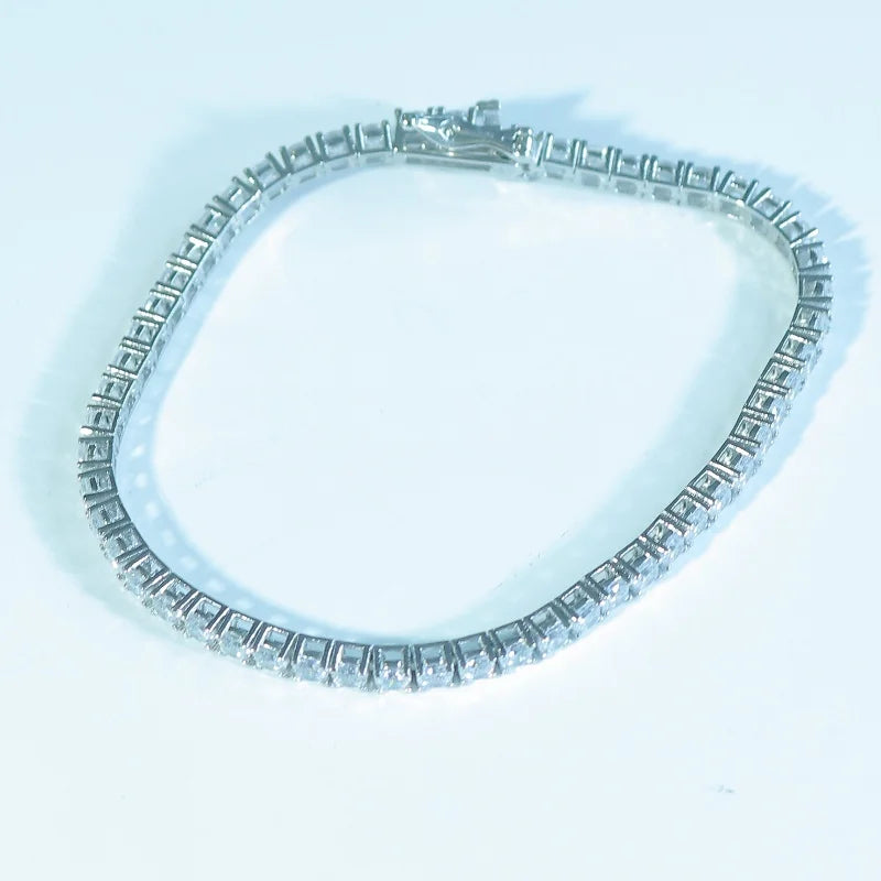 Sterling Silver 3mm White Tennis Bracelets, Hip Hop Bangle for Women.