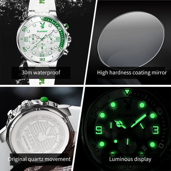 Stainless Steel Silicone Quartz Multifunction Watch for Men