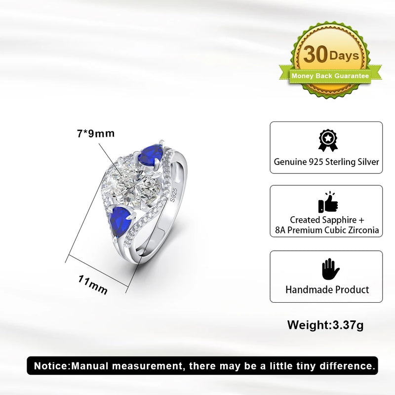 925 Sterling Silver Round 4A CZ and Created Sapphire Engagement Ring for Women