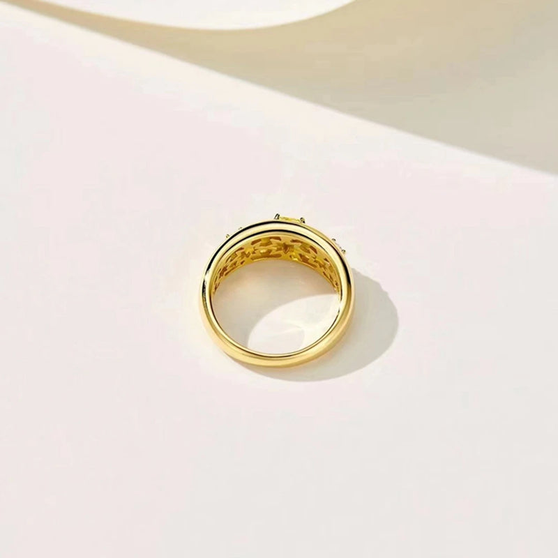 18K Gold Plated Sterling Silver Citrine & Diamond Ring for Women