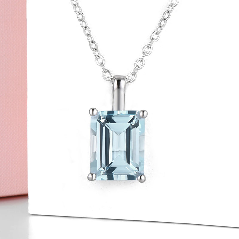 9K White Gold Aquamarine Pendant for Women