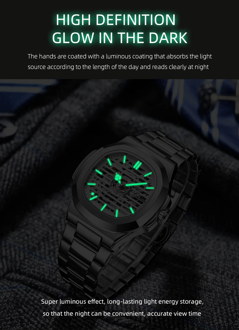 Stainless Steel Automatic Luminous Mechanical Wristwatch for Men