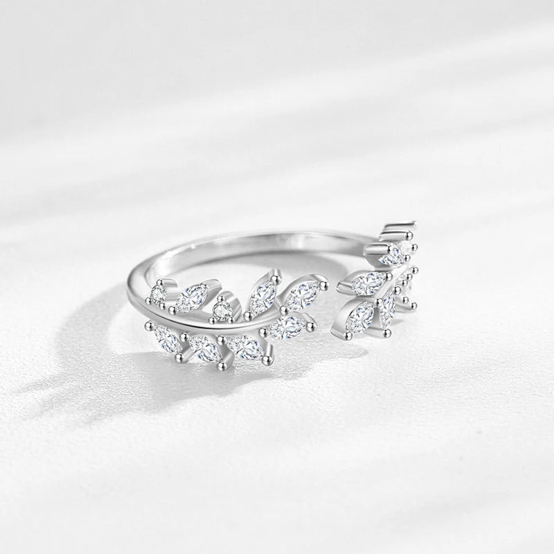 Sterling Silver Leaf Fashion Ring with CZ for Women