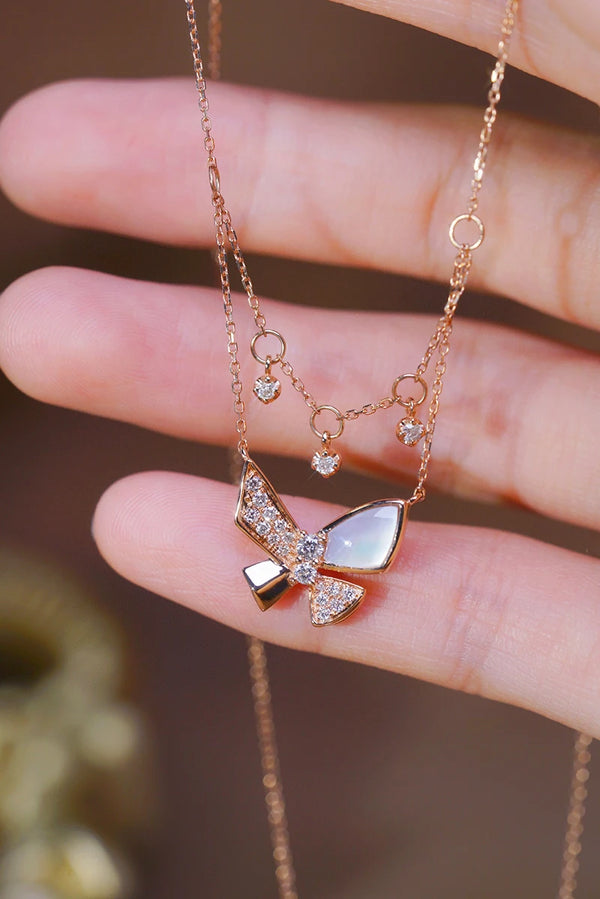 18K Rose Gold 0.30ct Natural Diamond Butterfly Pendant Necklace for Women