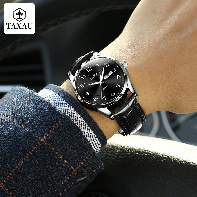 Stainless Steel Leather Casual Waterproof Luminous Watch for Men