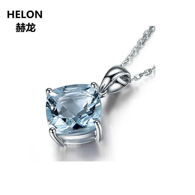 14k White Gold Cushion Cut Topaz Pendant for Women