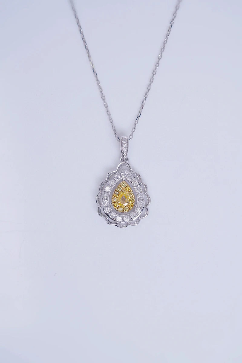 18K White Gold Natural Yellow Diamond Water Drop Necklace for Women