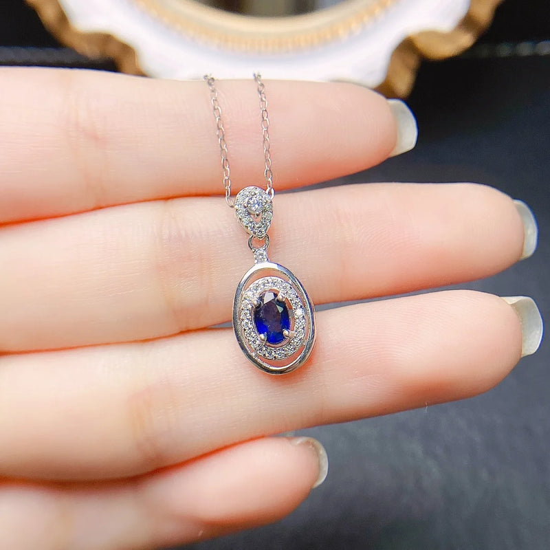 Sterling Silver Natural Sapphire Pendant Necklace for Women