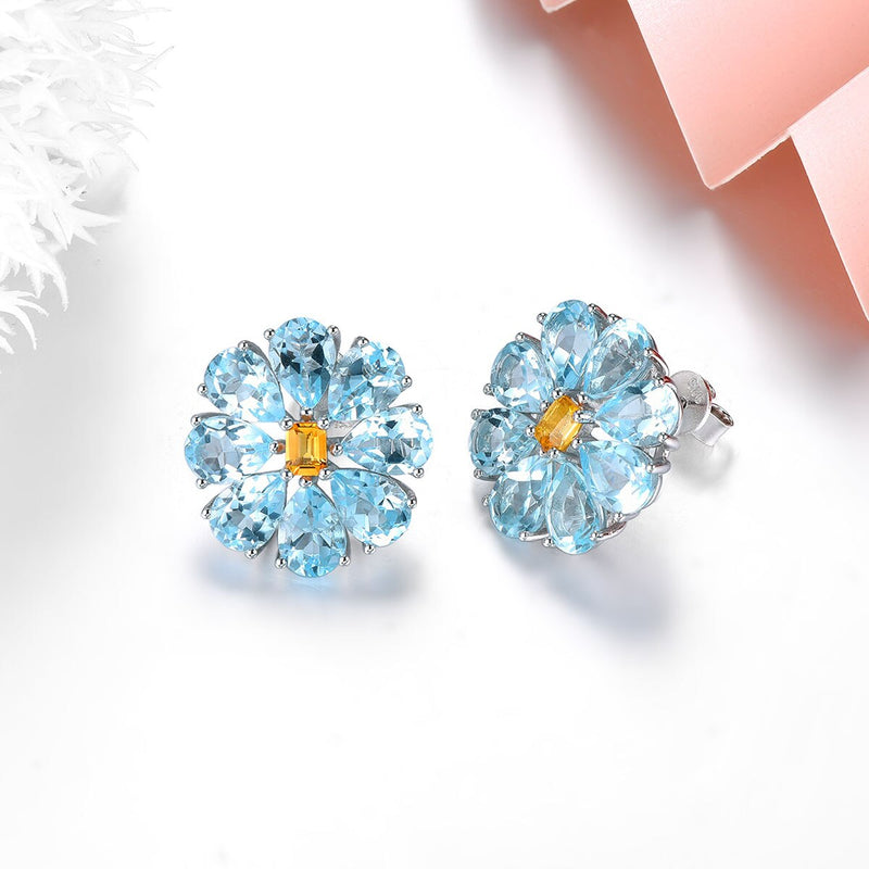 Sterling Silver Sky Blue Topaz Citrine Stud Earrings 13.5 ctw for Women