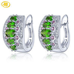 Sterling Silver 3 Carat Chrome Diopside Clip Earrings for Women