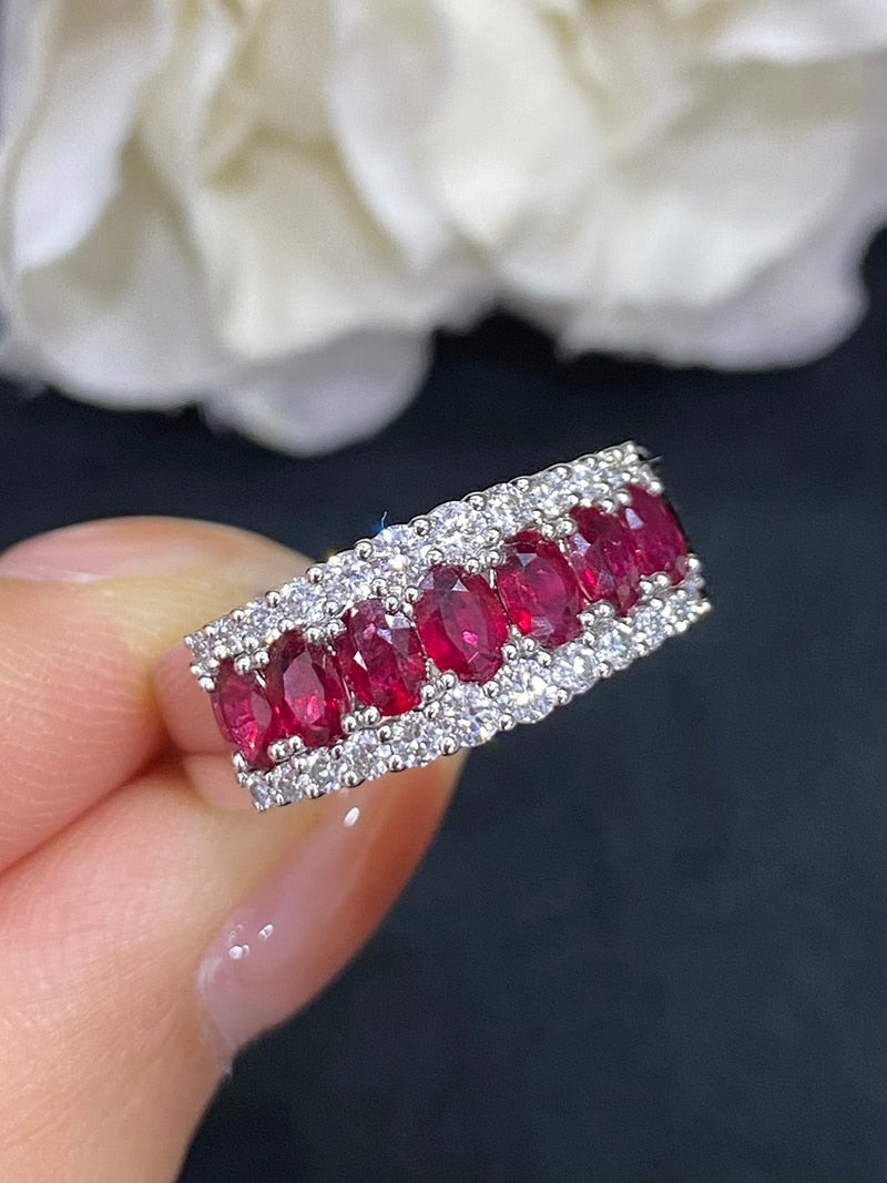 White Gold Natural Ruby Square Ring for Women