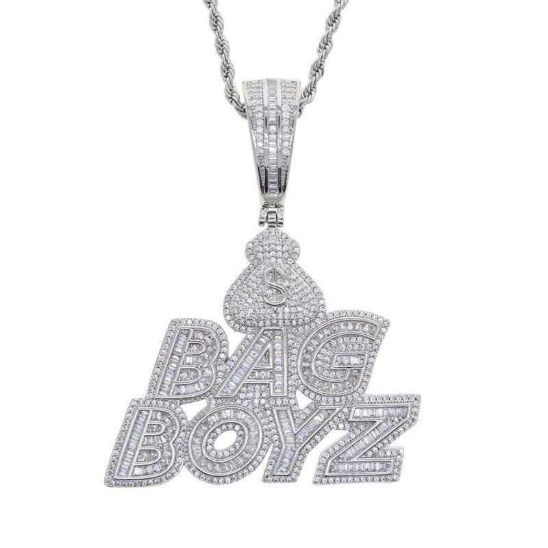 Sterling Silver CZ Letter Charm Hip Hop Necklace for Men/Necklace for Women