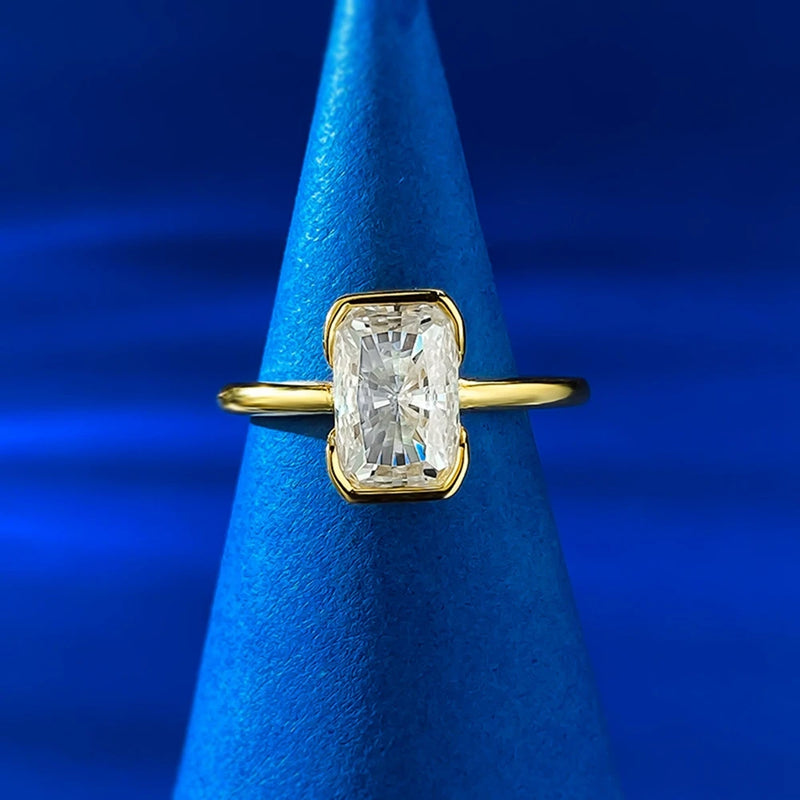 18K Gold Plated 925 Sterling Silver Ring with 6*9mm Radiant Cut High Carbon Diamond Gems