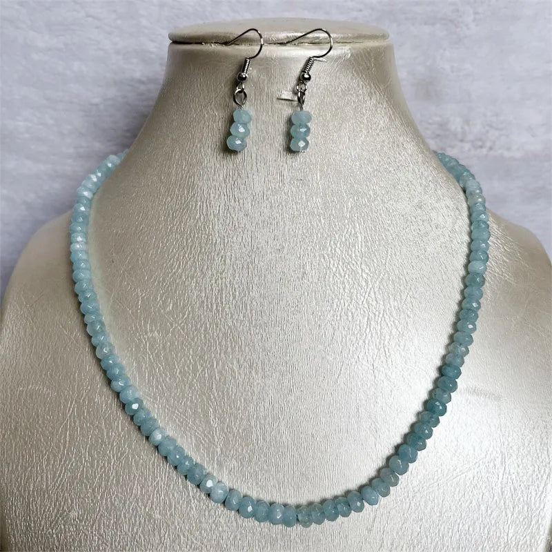 Sterling Silver Aquamarine Necklace Earrings Set for Women