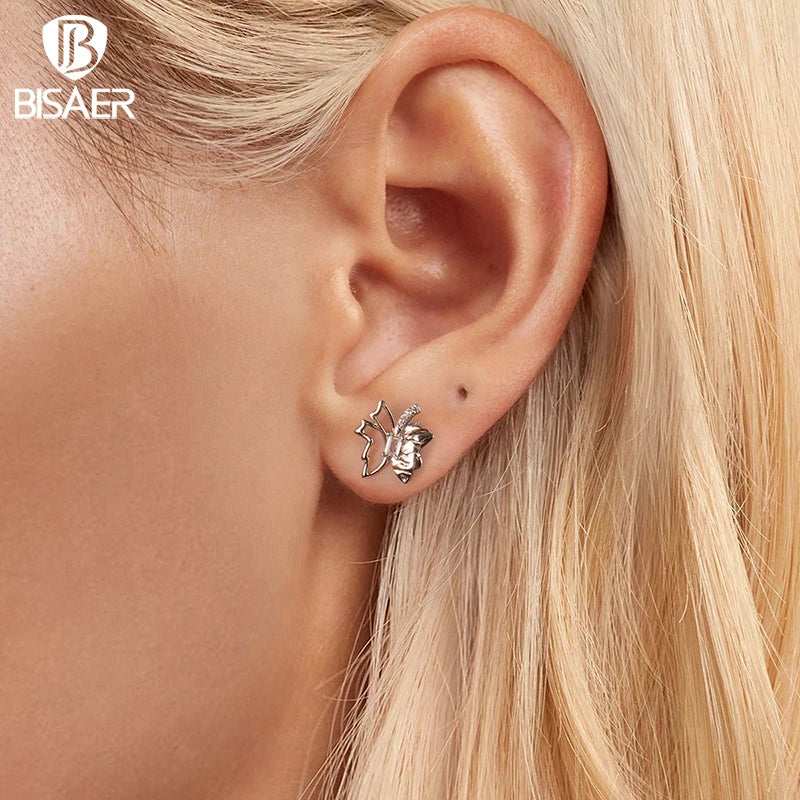 Sterling Silver Autumn Leaf Butterfly Stud Earrings for Women