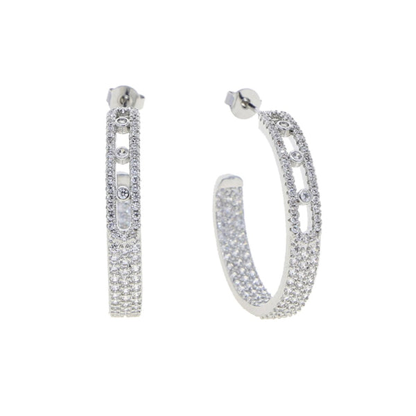 Sterling Silver Cubic Zircon Pave Hoop Earrings for Women