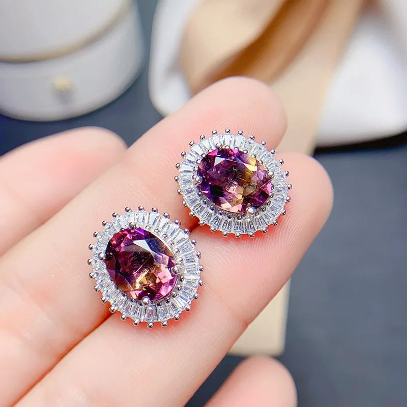 925 Silver Ametrine Sunflower Necklace Earrings and Rings Jewelry Set for Women