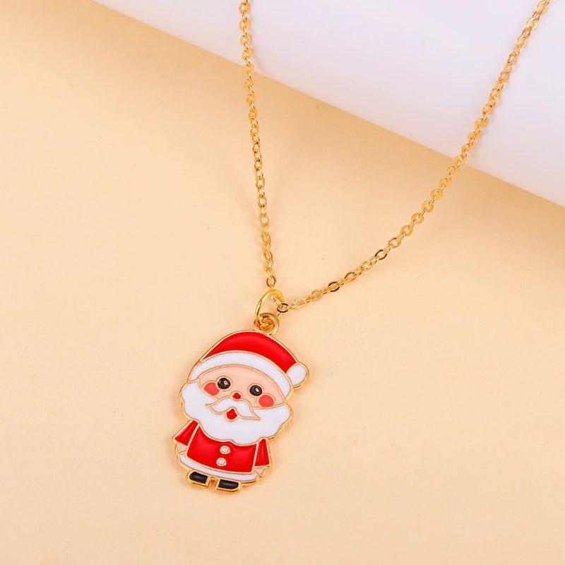 Sterling Silver Mixed Styles Santa Claus Snowman Jingle Bell Christmas Pendants Necklace for Women